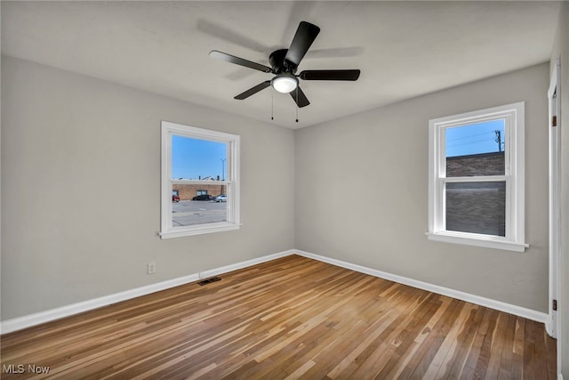 empty room featuring a wealth of natural light, baseboards, and hardwood / wood-style flooring