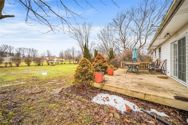 view of yard with a wooden deck