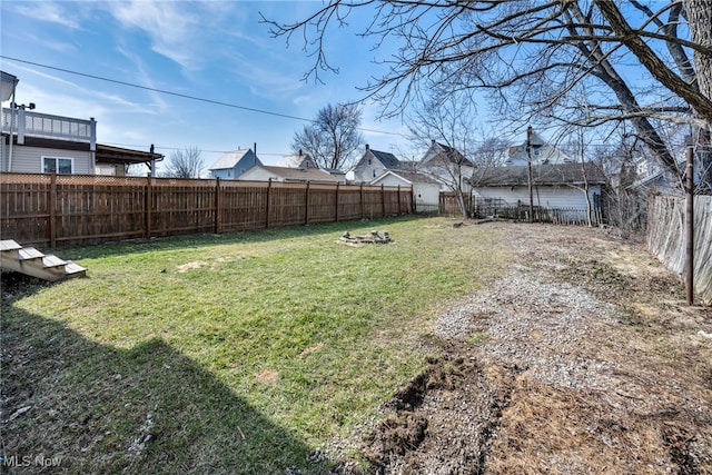 view of yard with a fenced backyard