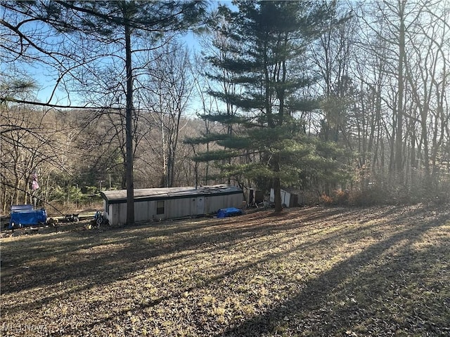 view of yard with an outbuilding