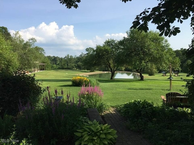 view of home's community featuring a yard and a water view