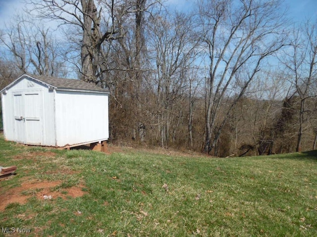 view of yard featuring an outbuilding and a storage unit