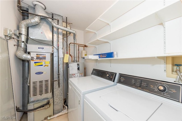 laundry area with laundry area, separate washer and dryer, and water heater