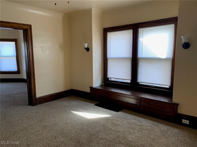 carpeted empty room featuring baseboards and a healthy amount of sunlight