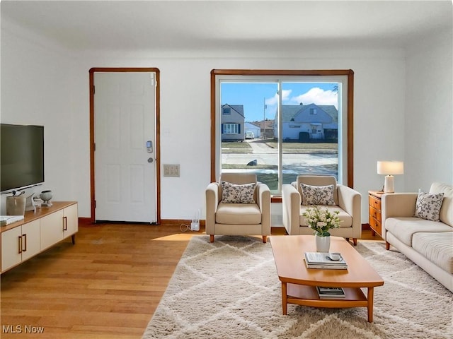 living area with baseboards and light wood-style floors