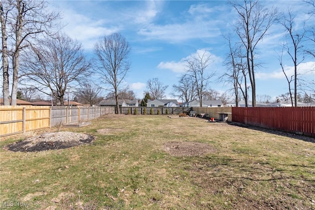 view of yard with a fenced backyard