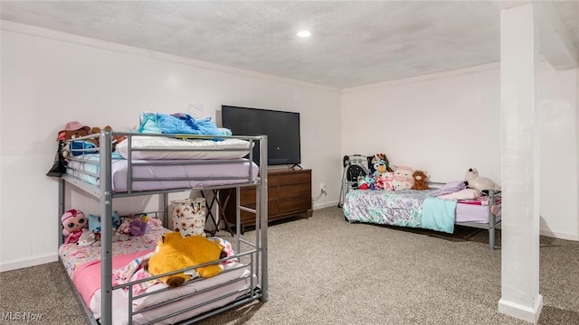 carpeted bedroom with recessed lighting and baseboards