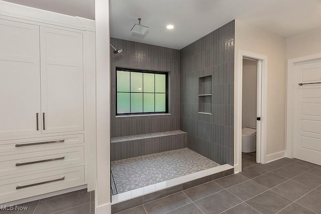 2678 Rocky Ridge Dr, Westlake, OH 44145 - bathroom featuring tile patterned floors, toilet, a walk in shower, and recessed lighting
