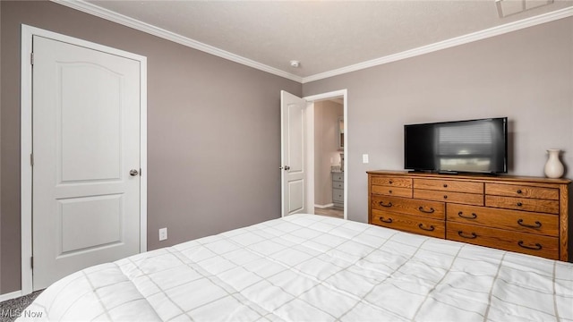 bedroom featuring visible vents and crown molding