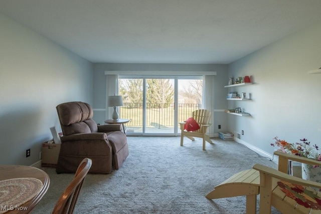 sitting room with baseboards and carpet floors