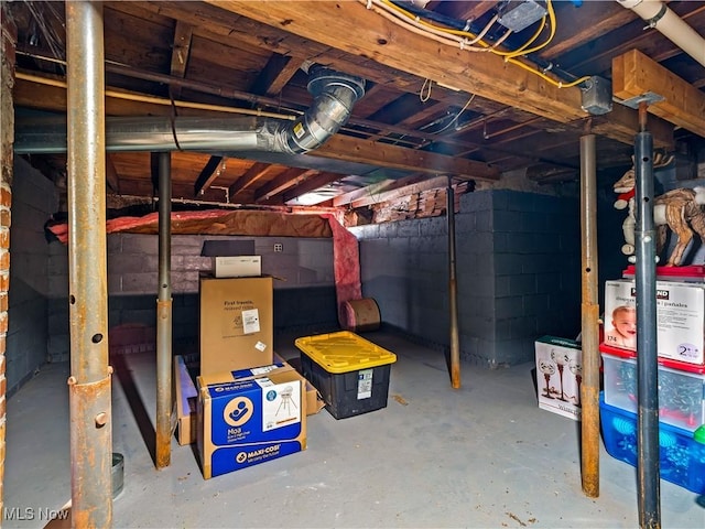 view of unfinished basement