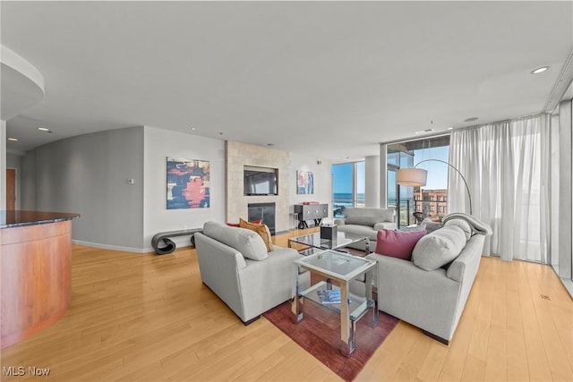 living area featuring baseboards and light wood-style floors