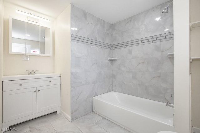 full bathroom with vanity and washtub / shower combination