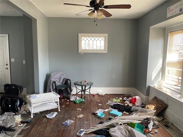 dining area featuring a ceiling fan and hardwood / wood-style floors