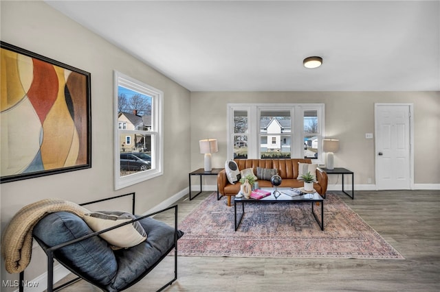 living room featuring baseboards and wood finished floors