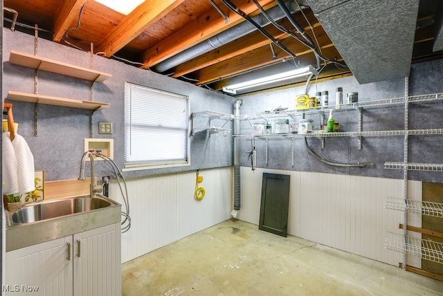 basement with a sink