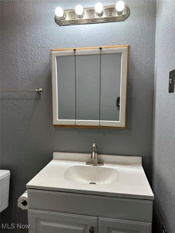 2046 Ohio Ave, East Liverpool, OH 43920 - half bath featuring vanity, toilet, and a textured wall