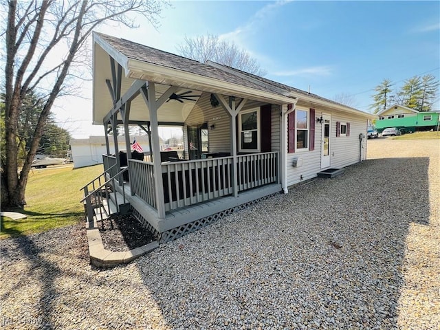 view of front of home featuring a front yard and roof with shingles