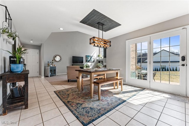 dining room with light tile patterned floors, recessed lighting, and baseboards