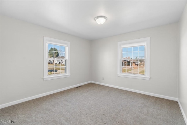 carpeted spare room with a wealth of natural light and baseboards