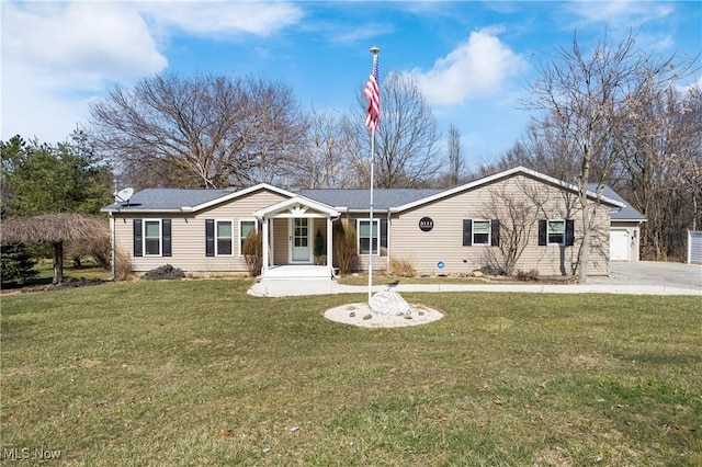 ranch-style house with a front lawn