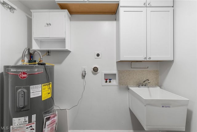 utility room featuring a sink and electric water heater