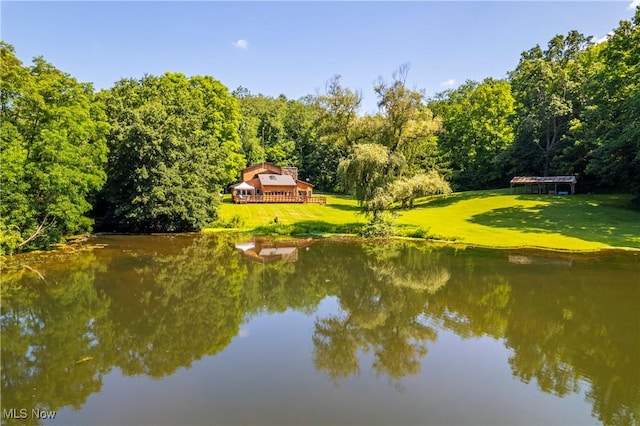 water view featuring a wooded view