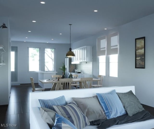 living room featuring recessed lighting