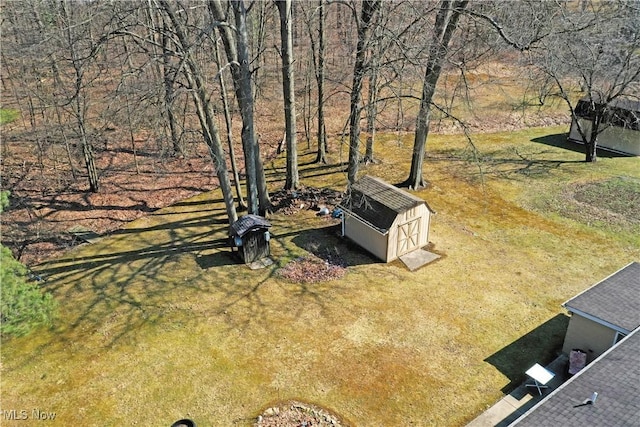 view of yard featuring an outbuilding and a shed