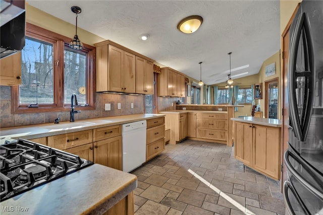 1580 Salway Ave SW, North Canton, OH 44709 - kitchen featuring a sink, stone finish flooring, freestanding refrigerator, and white dishwasher