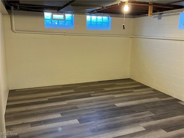 basement featuring dark wood finished floors