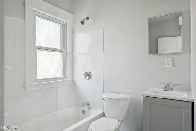 full bathroom featuring a wealth of natural light, vanity, toilet, and shower / tub combination