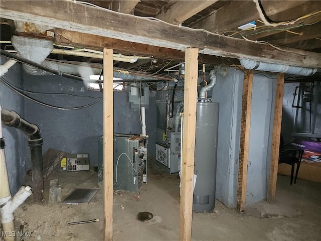 unfinished below grade area with water heater