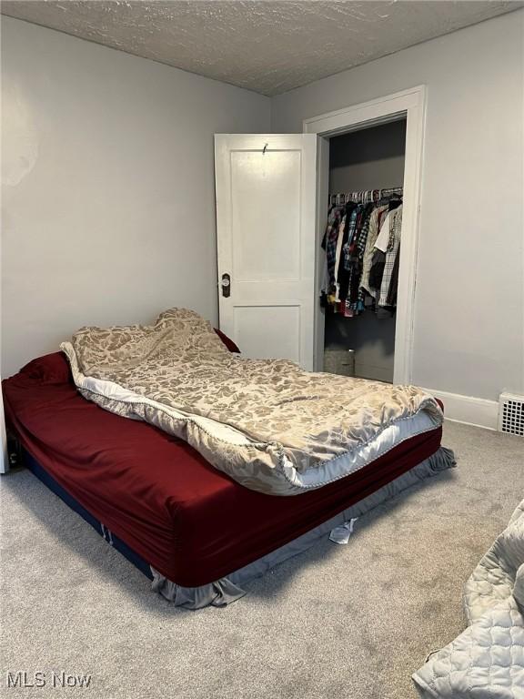 174 Colony Cres, Akron, OH 44305 - bedroom with carpet, a closet, a walk in closet, a textured ceiling, and baseboards