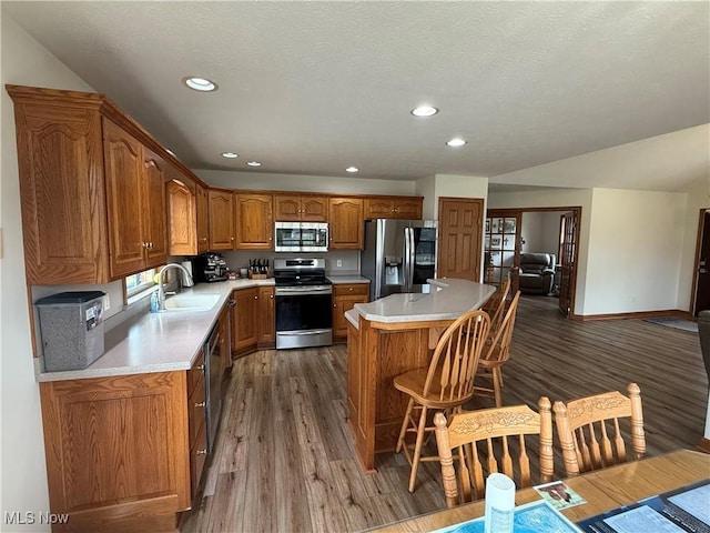 31 Briar Ln, Millersburg, OH 44654 - kitchen with light countertops, appliances with stainless steel finishes, dark wood-style flooring, and a sink