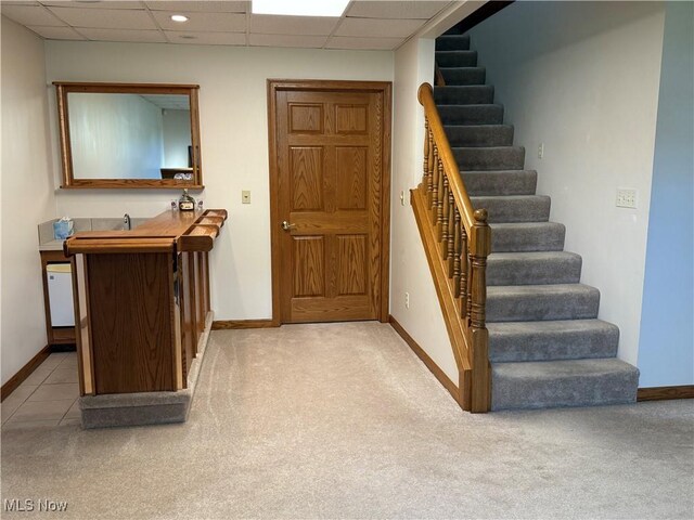 31 Briar Ln, Millersburg, OH 44654 - stairs with a paneled ceiling, baseboards, and carpet floors