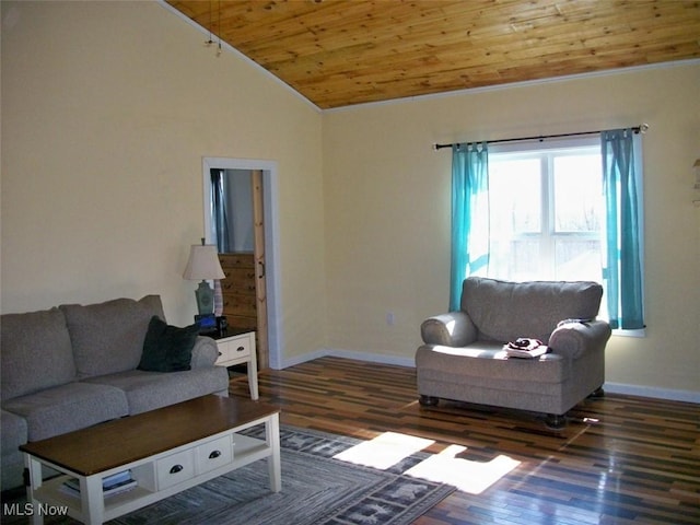 8045 State Route 555, Cutler, OH 45724 - living area with high vaulted ceiling, wood ceiling, baseboards, and wood finished floors