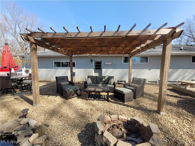 145 Maplewood Ave, Rittman, OH 44270 - view of patio / terrace featuring outdoor dining area, an outdoor living space with a fire pit, and a pergola