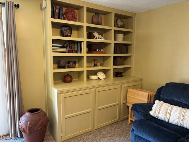 living area with carpet
