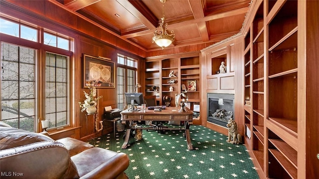 1524 Eagle Watch St NE, Canton, OH 44721 - office with wooden walls, plenty of natural light, and a glass covered fireplace
