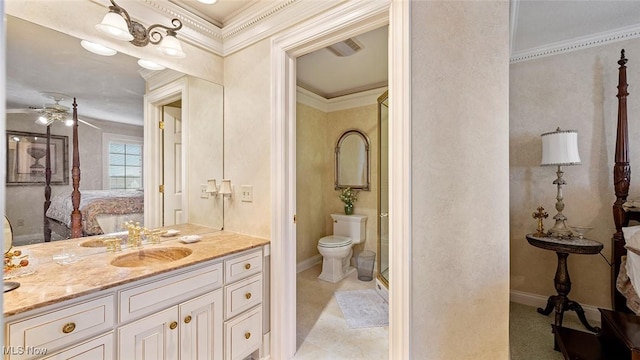 1524 Eagle Watch St NE, Canton, OH 44721 - full bathroom with visible vents, toilet, ornamental molding, baseboards, and vanity