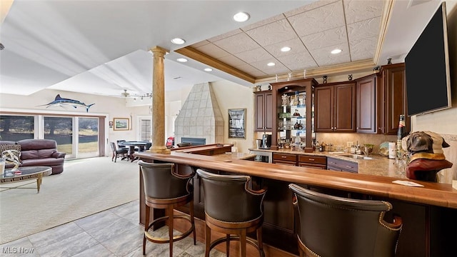 1524 Eagle Watch St NE, Canton, OH 44721 - bar featuring light carpet, a sink, recessed lighting, indoor wet bar, and ornate columns