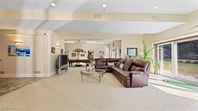 1524 Eagle Watch St NE, Canton, OH 44721 - carpeted living area featuring billiards, recessed lighting, visible vents, and baseboards