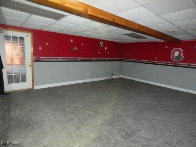 11380 Valley Dr, The Plains, OH 45780 - basement featuring carpet flooring, baseboards, and a drop ceiling