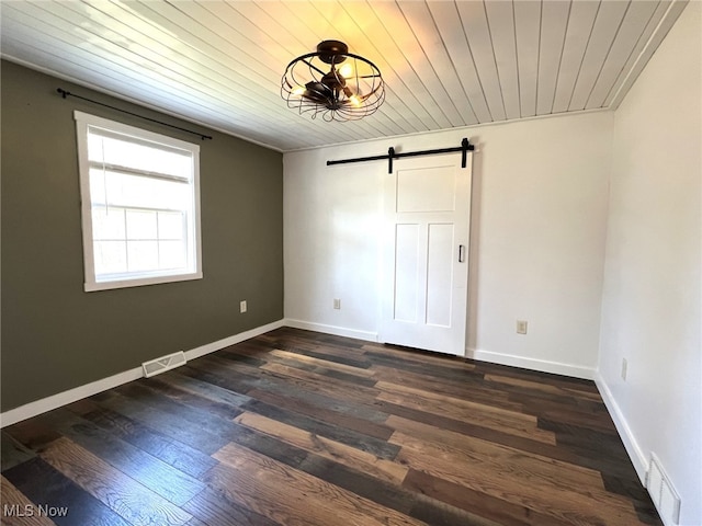1865 Triumph Ave, Lake Milton, OH 44429 - unfurnished room featuring a barn door, baseboards, dark wood-type flooring, and visible vents