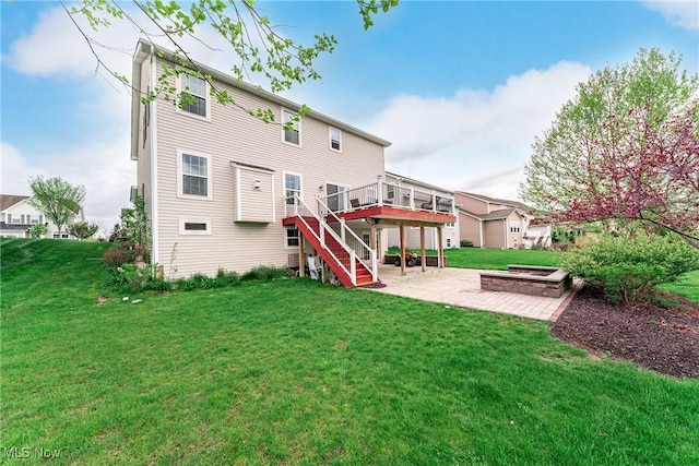 784 Hilliary Ln, Aurora, OH 44202 - rear view of house featuring a patio area, stairs, a wooden deck, and a yard