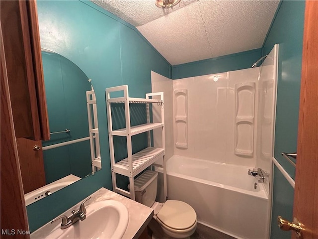 78790 Hamilton Ridge Rd, Freeport, OH 43973 - bathroom with vaulted ceiling, vanity, a textured ceiling, and tub / shower combination