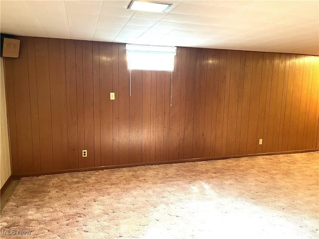 basement featuring wooden walls and baseboards