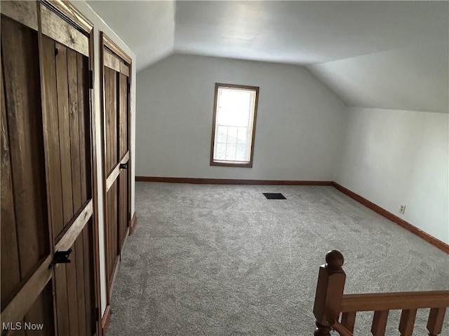 16535 State Route 60 S, Dresden, OH 43821 - additional living space featuring vaulted ceiling, visible vents, baseboards, and carpet floors