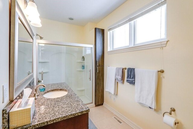 1581 E 118th St, Cleveland, OH 44106 - full bath with vanity, baseboards, visible vents, and a stall shower